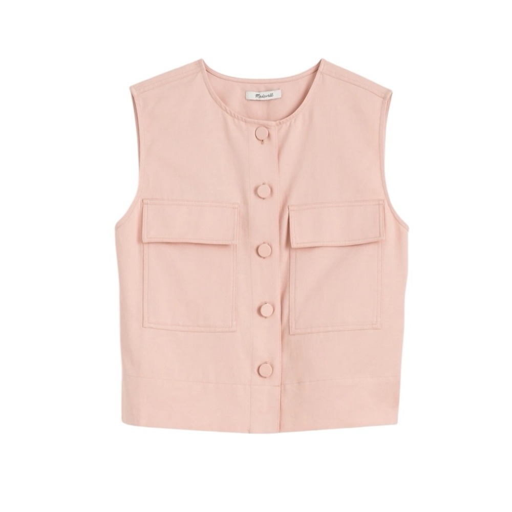 Madewell Crop Cargo-Pocket Crewneck Top in Pale Blush